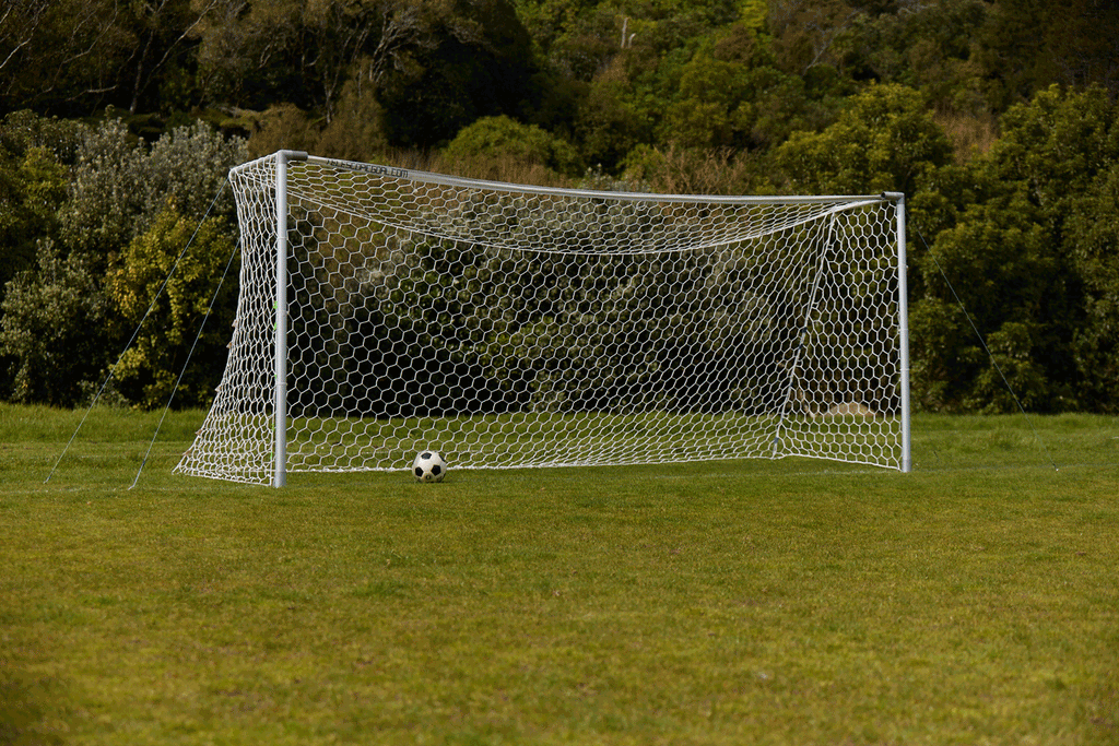 T1 Adjustable Football Goal - Aluminium Posts & Fabric Crossbar - Soft Grounds Only