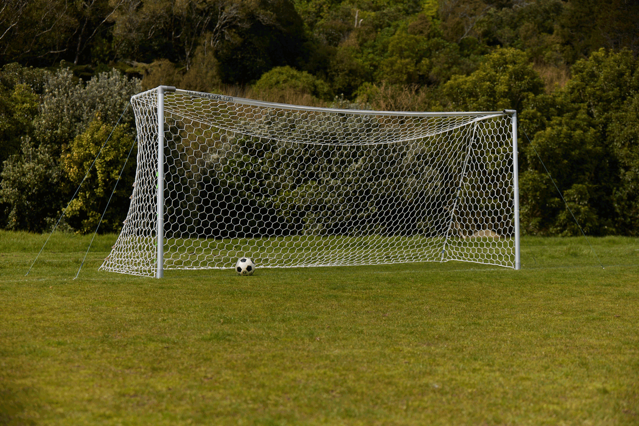 T1 Adjustable Football Goal - Aluminium Posts & Fabric Crossbar - Soft Grounds Only